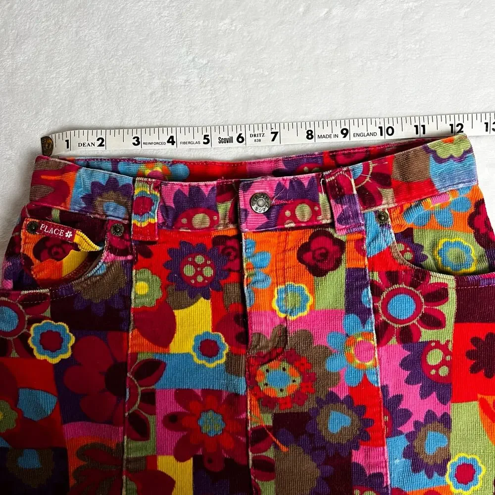 The Children's Place Vintage Y2K Corduroy A-Line Mod SKIRT Sz 10 Stretch Floral
